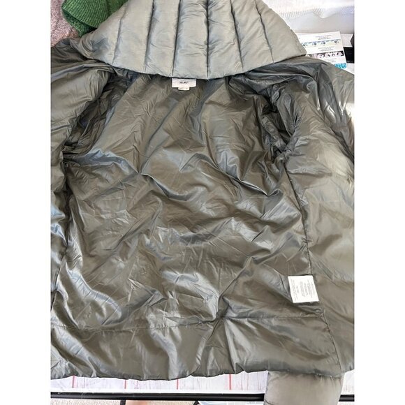 Helmet Lang Olive Green Asymmetrical Zip Front Hooded Puffer Jacket Size Small - Picture 10 of 15